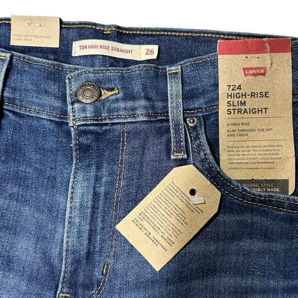 Levi’s Women’s 724 High Rise Distressed Straight Leg Dark Wash Denim Jeans 26 - Picture 4 of 8